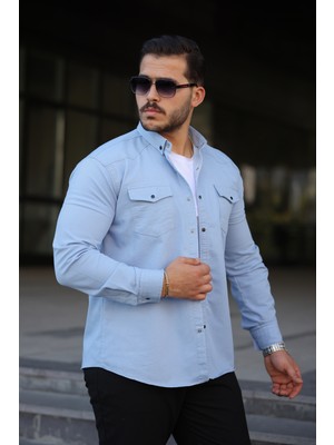 Comstar Erkek Slim Fit Çift Cepli Kot Gömlek