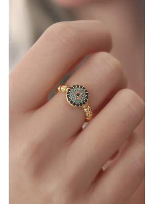 Ayder Timya Gold Renk Nazar Boncuk Figür Zirkon Taş Detay Kadın Yüzük - TJ-BYK2413 TG/Tmya1395 211253