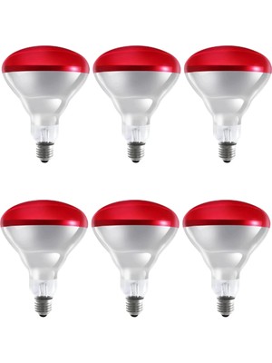 Fırsatkolik (6 Adet) 250W Kızılötesi Isıtıcılı Hayvan Isıtma ve Kuluçka Lambası (Kırmızı Işık) E27 (Kalın Duy)