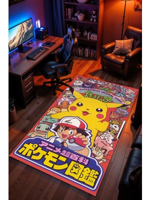 Charmbi Pokemon Desenli Kaymaz Taban Makinede Yıkanabilir Gaming Oyuncu Gamer Genç Odası Halısı