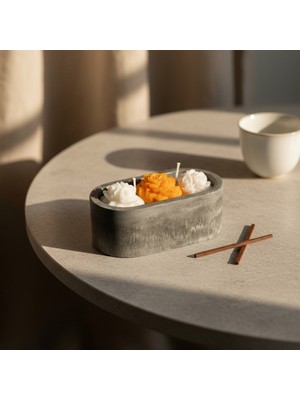 El Yapımı Beton Mumluk Içinde Çiçek Figürlü Soya Mum Seti | Dekoratif & Hediyelik Mum