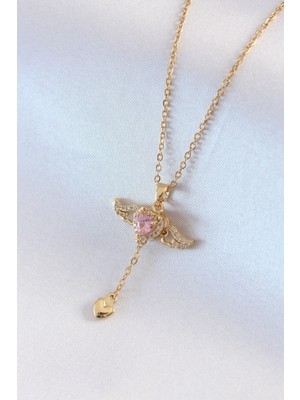 Ayder Timya 316L Çelik Gold Renk Kanatlı Kalp Model Zirkon Taş Detay Kadın Kolye - TJ-BKO7411 TG/TMYA1395 211313
