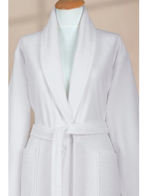 Ellaline 3 Parça Bornoz Seti %100 Pamuk Sertifikalı, Şalyakalı Bornoz Vücut ve Baş Havlusu Takımı Beyaz