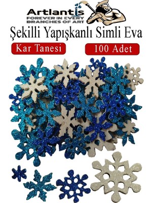 Artlantis Şekilli Simli Eva Yapışkanlı Kar Tanesi 100 Lü 1 Paket Kendinden Yapışkanlı Simli Eva Sticker Okul Öncesi Kreş Ana