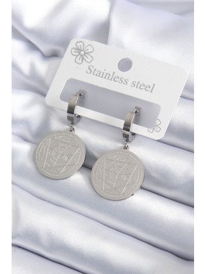 Ayder Timya 316L Çelik Gümüş Renk Pentagram Işleme Model Kadın Küpe - TJ-BKP7924 TG/TMYA1395 211390