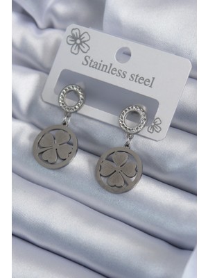 Ayder Timya 316L Çelik Gümüş Renk Zirkon Taşlı Yonca Model İşleme Detay Kadın Küpe - TJ-BKP7934 TG/Tmya1395 211392