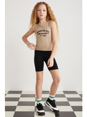 Grimelange HETTYGRM24030 O Yaka Slim Fit Kolsuz Baskılı Bej Set