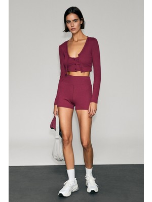 Urban Beat Zerra Kadın Yumuşak ve Esnek Kumaşlı Baskı Detaylı Askılı Düğmeli Bordo Spor Sütyeni