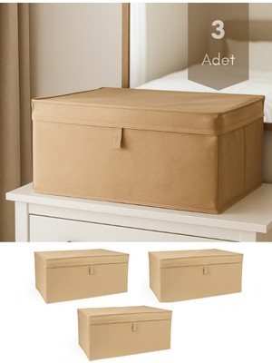 Venita Home 3 Adet Mega Boy Kapaklı Çok Amaçlı Kutu Hurç ( Çamaşır-Saklama-Düzenleme Vb. ) Düzenleyici, 60x40x30 cm