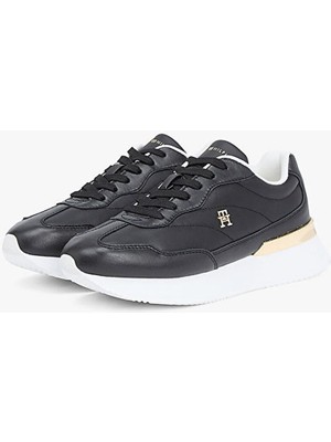 Tommy Hilfiger Kadın Bağcıklı Altın Detaylı Kalın Taban Sneaker - Siyah