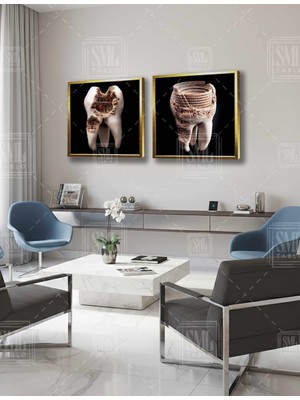 SML Tablo Diş Muayanehane Dental Sağlık Diş Hekimi Antik Tiyatro Ikili Kare Kombin 2li Çerçeveli Kanvas Tablo