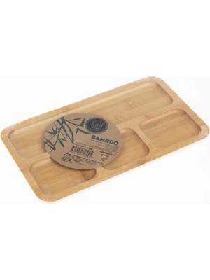 2 Adet Tutku Bambu Sunumluk 4 Bölmeli Dikdörtgen 15×25 cm