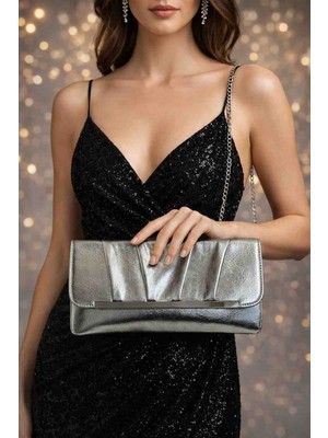 Hegef Shoes Kadın Metalik Gümüş Zarf Model Özel Gece Davet Abiye Portföy Çanta