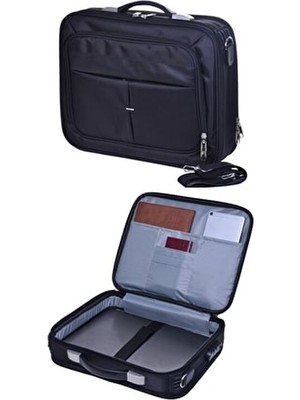Çantaland 17" Notebook Çantası Siyah Su Geçirmez Kumaş ile 34cm Yükseklik ve Çok Gözlü Tasarım