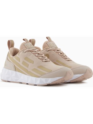 EA7 Kadın Bağcıklı Geometrik Tabanlı Sneaker - Bej/altın