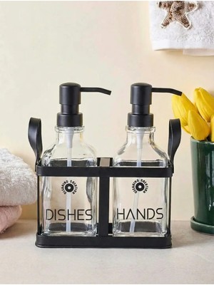 5 Adet Tutku Yandan Tutmalı Metal Standlı Cam Sıvı Sabunluk Seti 2 Li