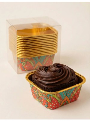 2 Adet Tutku Desenli Kare Alüminyum Muffin Kek Kalıbı 12 Li