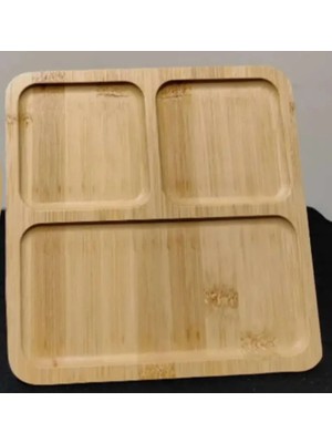 3 Adet Tutku Bambu Sunumluk 3 Bölmeli Dikdörtgen 19×29 cm