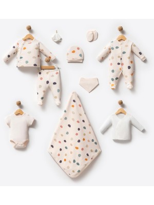 Bubbles %100 Organik Pamuk Puan Baskılı Kutulu 10 Parça Hastane Çıkış Seti