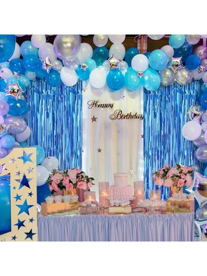 Ayder Timya Mavi Renk Ekstra Metalize Parlak Saçaklı Arka Fon Perde Ithal 1x2 Metre TG/TMYA1395 211902