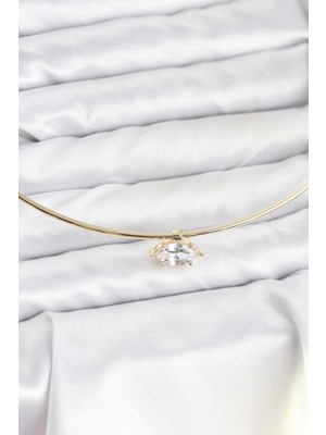Shopwave Pirinç Gold Renk Choker Model Zirkon Taşlı Kadın Kolye - TJ-BKO10817
