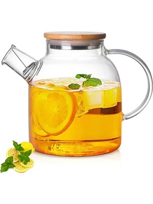 Tutku Bambu Kapaklı Büyük Boy Isıya Dayanıklı Cam Demlik 1500 ml