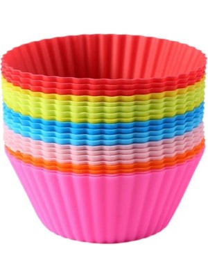 Homea 24'lü Silikon Yıkanabilir Tekrar Kullanıma Uygun Cupcake Muffin Tart Puding 7 cm Lik Kalıp