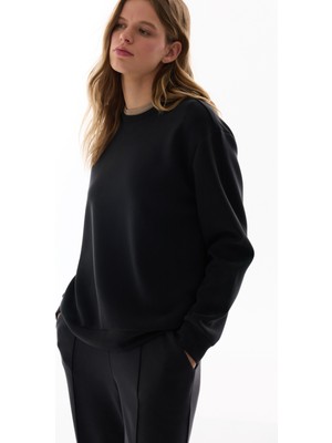 Penti Siyah Bisiklet Yaka Oversize Modal Sweatshirt