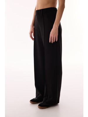 Penti Siyah Nervürlü Yüksek Bel Geniş Paça Pantolon