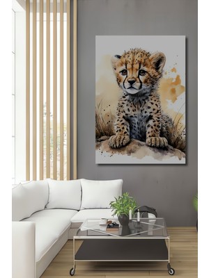 Teona Ahşap Sevimli Çita Yavrusu Sulu Boya Görünümlü Ahşap Dekoratif Ev,Antre,Ofis,Mutfak,Yatak Odası Tablo