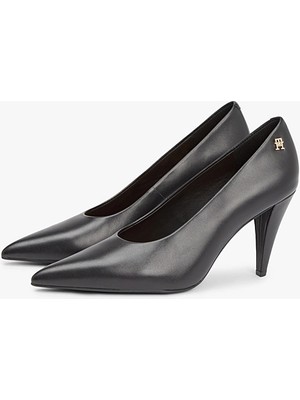 Tommy Hilfiger Kadın Sivri Burun Deri Topuklu Ayakkabı - Siyah