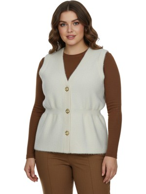 Lavella Kadın Düğmeli Sakallı Triko Yelek BGL-ST05076