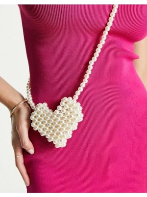 Ravinity Mini Kalp Şeklinde Inci Çanta