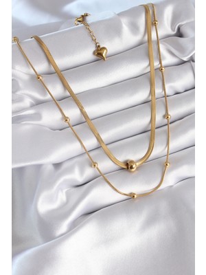 Ayder Timya 316L Çelik Gold Renk İtalyan Zincir Model Topçuk Detay Kadın Kolye - TJ-BKO8312 TG/Tmya1395 212008