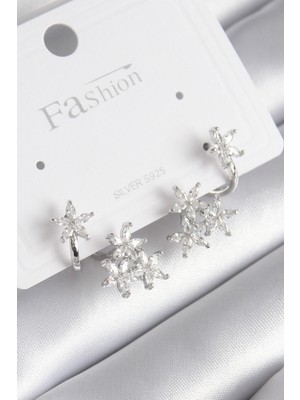 Ayder Timya Pirinç Gümüş Renk Zirkon Taşlı Çiçek Tasarım Kadın Küpe - TJ-BKP8606 TG/Tmya1395 211918