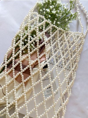 Ravinity Orta Boy Uzun Inci Çanta Baklava Desen Incili Çanta