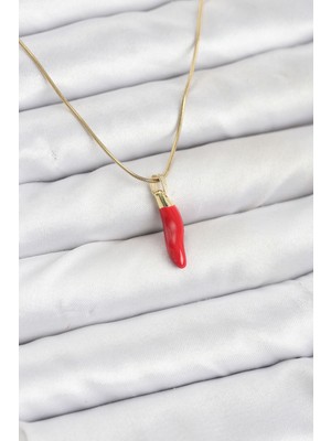 Freedom Store 316L Çelik Gold Renk Kapya Kırmızı Biber Model Kadın Kolye