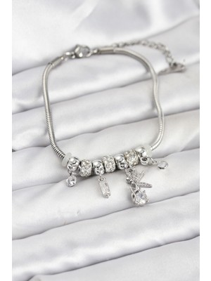 Freedom Store Pirinç Gümüş Renk Tinkerbell Charmlı Kadın Bileklik