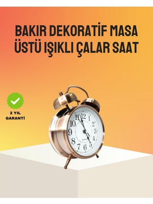 LaraTech Retro Tarz Bronz Dekoratif Masa Saati Metal Gövde Yüksek Sesli Alarm
