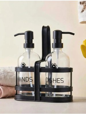 3 Adet Tutku Ortadan Tutmalı Metal Standlı Cam Sıvı Sabunluk Seti 2 Li