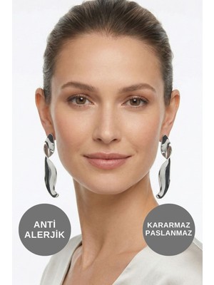 Kayoubi Kadın Antialerjik Kararmaz Suya Dayanıklı Uzun Sallantılı Tarz Silver Çelik Marka Küpe Modelleri