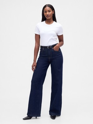 Gap Kadın Lacivert Curvy High Rise Stride Wide-Leg Jean Pantolon
