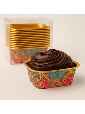 2 Adet Tutku Desenli Dikdörtgen Alüminyum Muffin Kek Kalıbı 12 Li