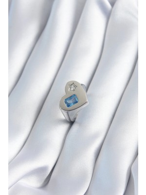 Calperia Pirinç Gümüş Renk Kalp Model Yıldız Zirkon Taş Detay Kadın Yüzük