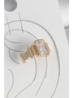 Calperia Pirinç Gold Renk Kare Zirkon Taşlı Kadın Kıkırdak Küpe