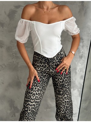 Qutta Kadın Sırtı Kuşgözlü Şifon Kol Crop Bluz