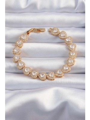 Calperia Pirinç Vip Seri Gold Renk Zirkon Taşlı Kalp Model Bileklik