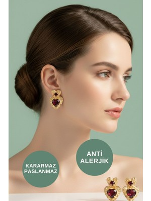 Kayoubi Kadın Antialerjik Kararmaz Suya Dayanıklı Gece Düğün İçin Büyük Kehribar Renkli Kalp Gold Çelik Küpe