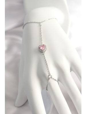 Ayder Timya 316L Çelik Gümüş Renk Pembe Zirkon Taşlı Kalp Şahmeran - TJ-SN552 TG/TMYA1395 212141
