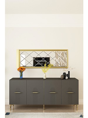 Ceneyra KA1808A- Ida Lazer Çizgili Konsol , Tv Sehpası , Çok Amaçlı Dolap 180CM Antrasit